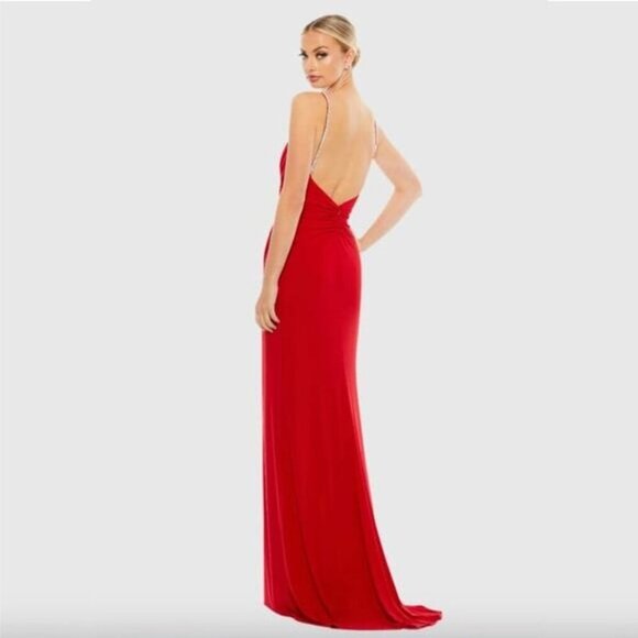 NWT MAC DUGGAL Faux Wrap V Neck Open Back Gown Red 12 - Picture 5 of 8